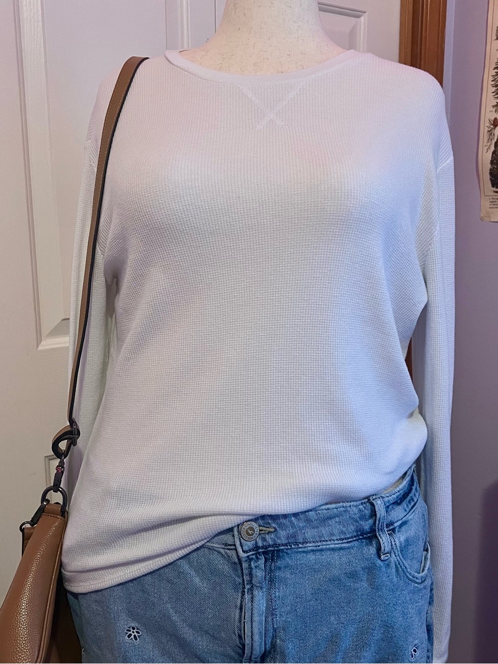 White Waffle Knit Long Sleeve Tee